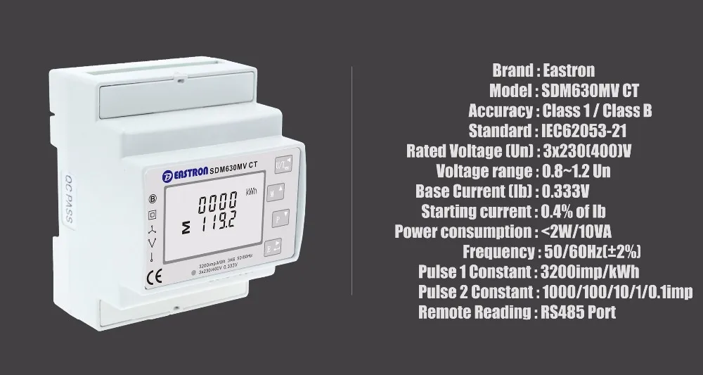 SDM630MV CT, 0,333 V CT подключен, 220 V/230 V, Многофункциональный измеритель, трехфазный счетчик энергии на din-рейке, анализатор мощности(din-рейка