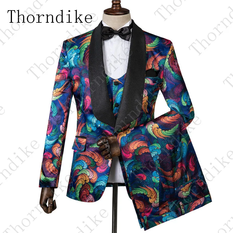 Мужской костюм из трех предметов Thorndike модные однобортные смокинги с цветочным