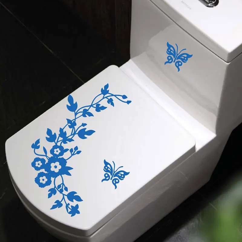 Free Shipping Butterfly Flower Toilet Decoration sticker Mural Creative Bathroom Wall Sticker Vinyl wall Decals | Дом и сад