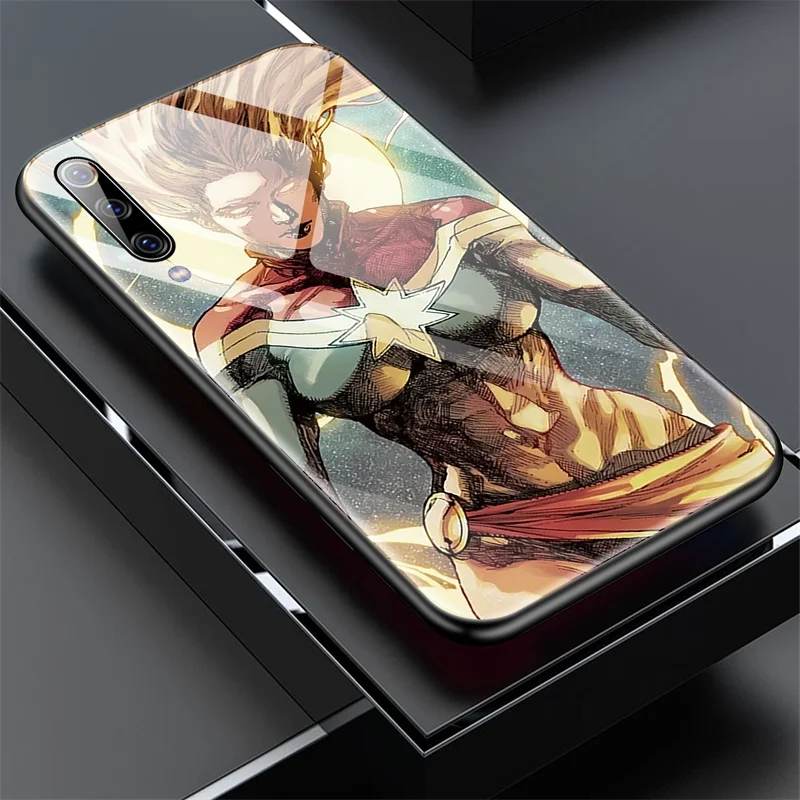 Чехол для телефона Marvel Железный человек Бэтмен стекло для Xiaomi mi 8 9 SE Lite F1 9T красный mi Note 5 6 7 8 Pro Plus чехол Капитан Америка - Цвет: Captain Marvel 3