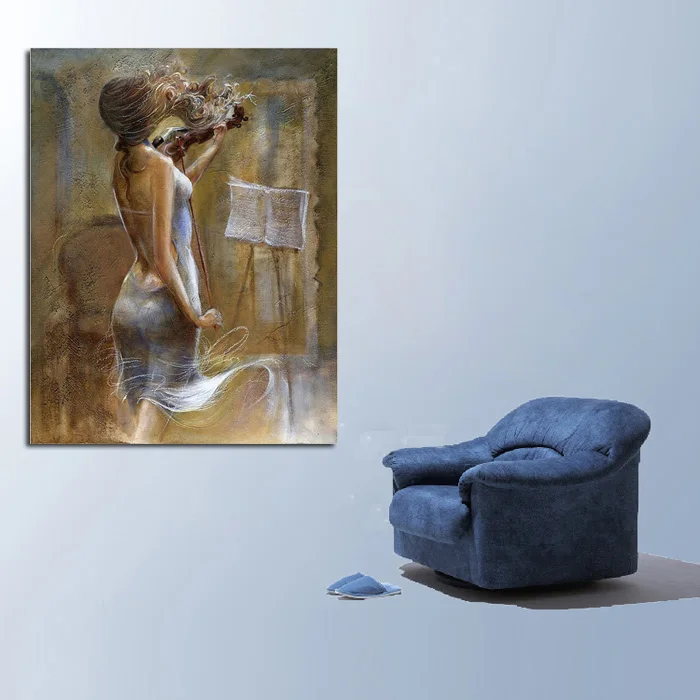 Ручная роспись современный Рисунок маслом Картины девушка на скрипке картина