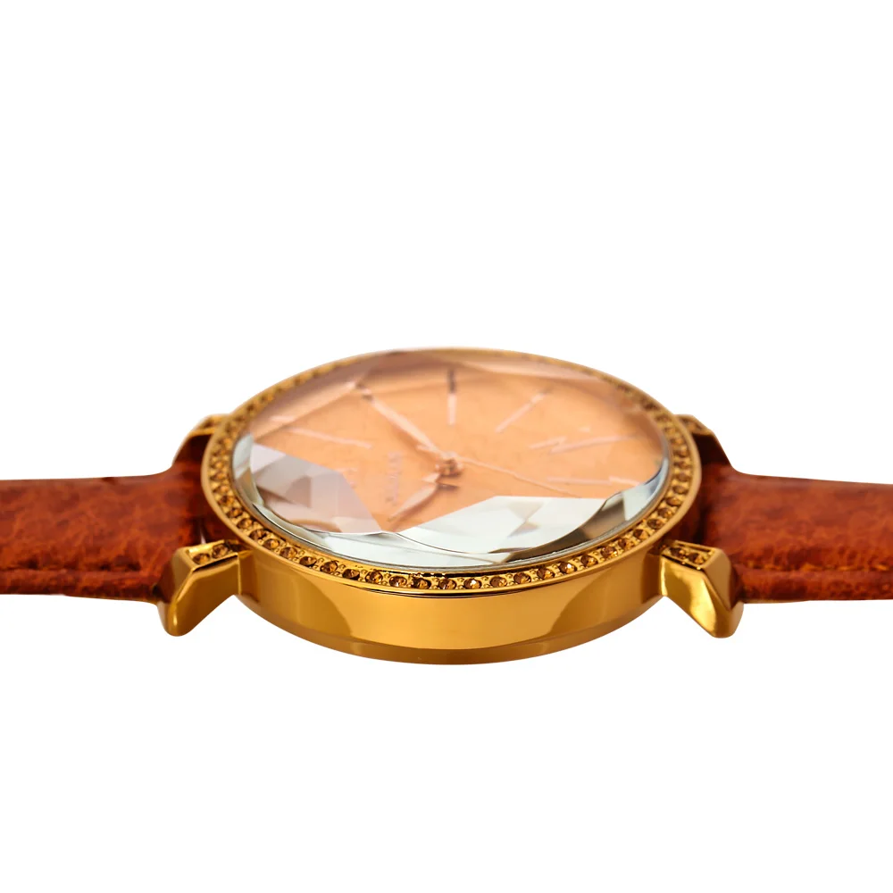 Женские кварцевые часы Julius бежевые с большим циферблатом японским кварцевым