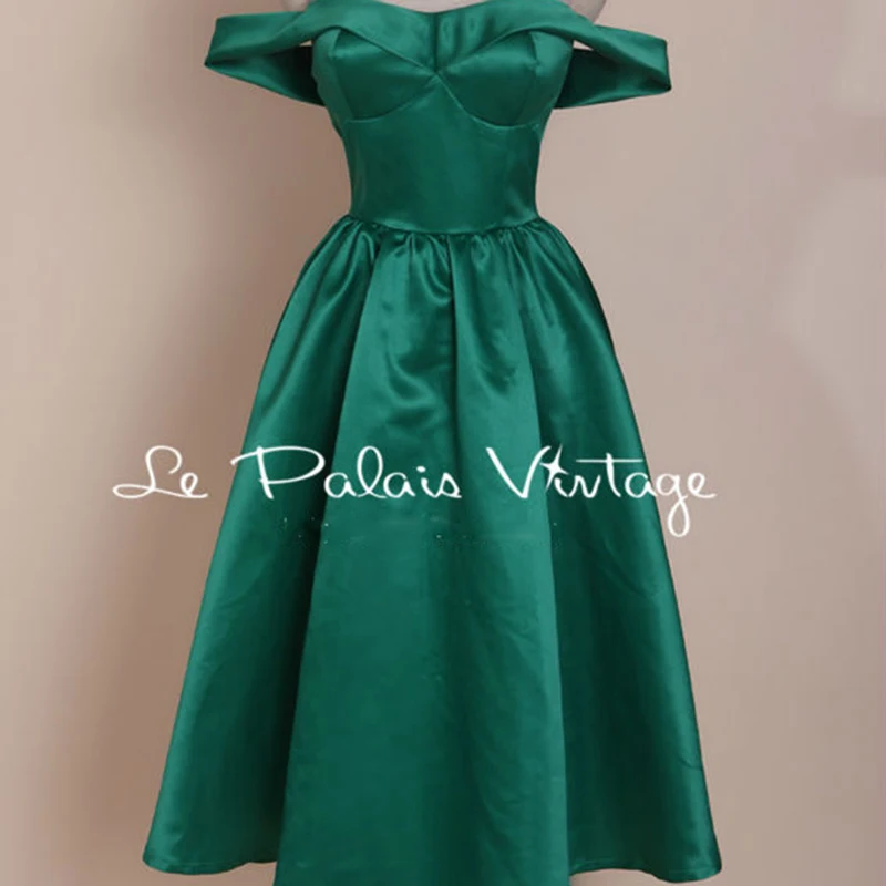

FREE SHIPPING Le Palais Vintage limited edition Retro Classic Sexy word shoulder Cut Emerald dress/ball gown