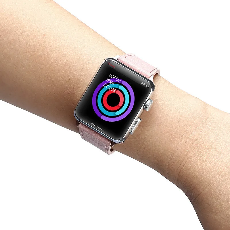 Ремешок из натуральной кожи браслет для наручных часов Apple Watch 4 полосы 44 мм 40 мм для женщин ремешок для наручных часов iWatch серии 1/2/3 38 мм 42 мм розовый