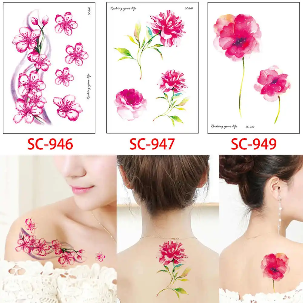SC Set 33 Glaryyears 3 шт./компл. мультфильм SC временная татуировка Стикеры Цветной рисунок с цветами, милая детская татуировки тела для Для женщин Для мужчин наклейка - Цвет: SC Set 33