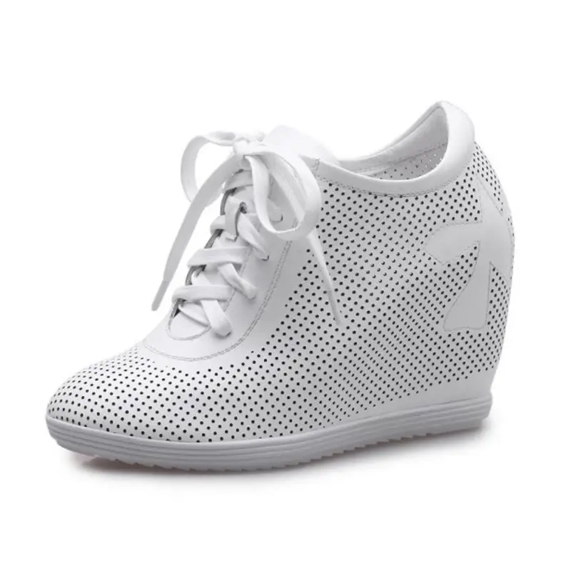 

ZALAVOR Simple Women Real Genuine Leather Inside Heel Pumps Cross Strap Hallow Out High Wedges Shoes Women Footwears Size 34-39