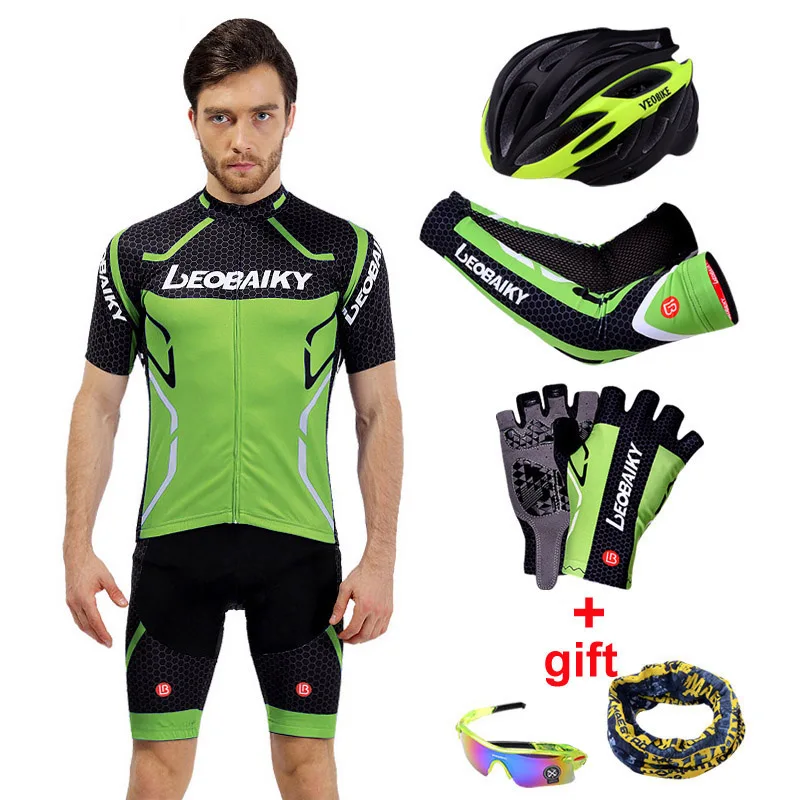 full set Green Дышащий Pro Team Велоспорт Джерси Набор для мужчин велосипед спортивная одежда велосипед Skinsuit Мужской Быстросохнущий Mtb велосипедная одежда для мужчин - Цвет: full set Green