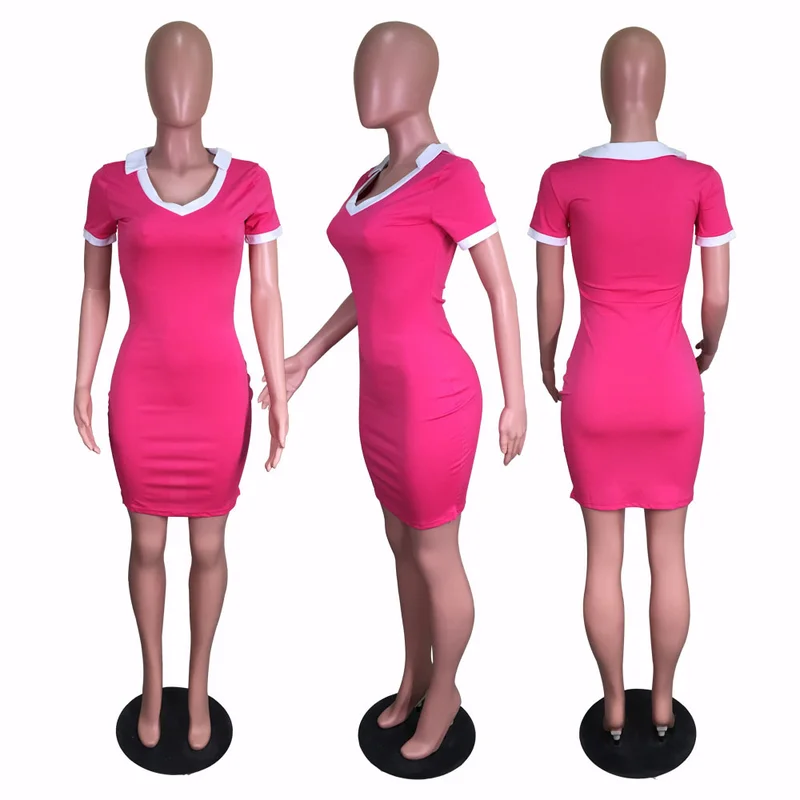 HAOOHU T Shirt Dress Solid V-neck Short Sleeve Slinky Bodycon mini paragraph Summer Clothes For Women Plus Size -XXL | Женская одежда