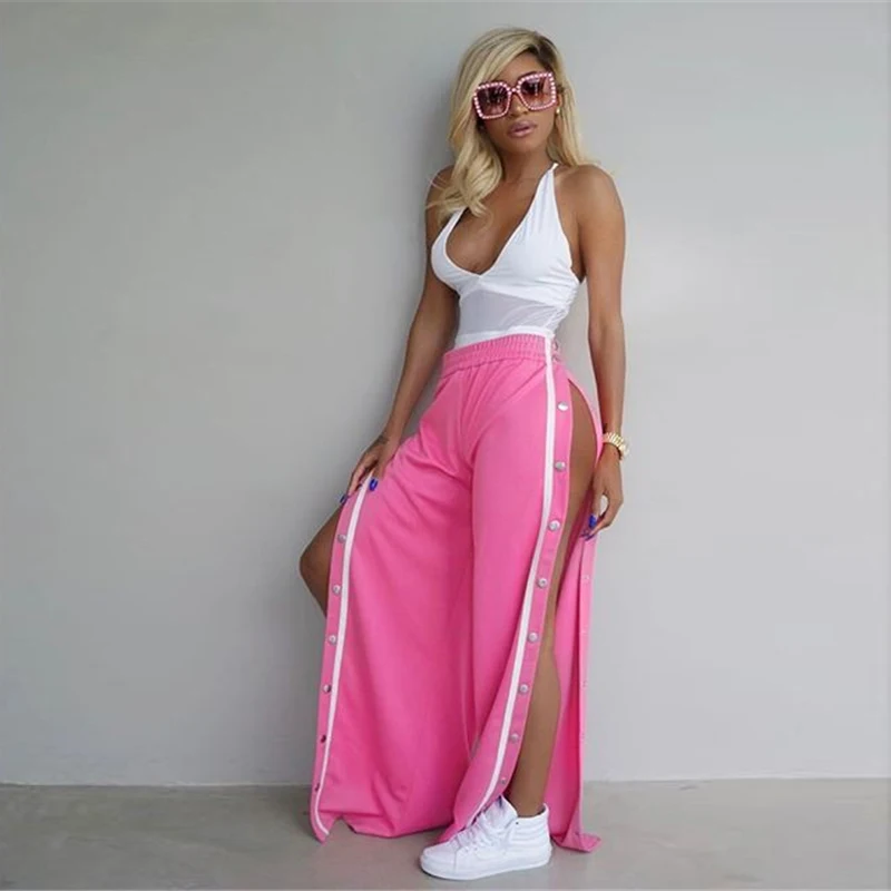 Palazzo Pants 2017 woman side Button slit wide leg pants ladies loose harem trousers Casual spandex Long Trousers drop shipping|harem trousers|long