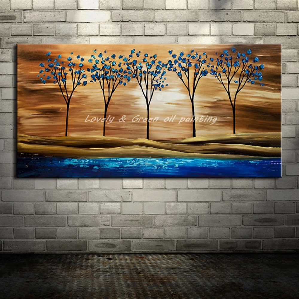 Ручная роспись деревьев пейзаж картина маслом на холсте современная абстрактная