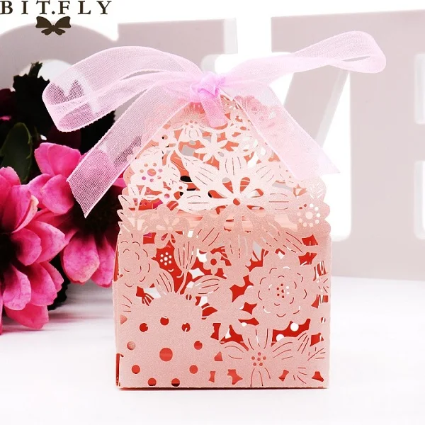 pink 50 шт. бумажная коробка для конфет Лазерная резка цветы подарочные коробки для кексов для фестиваля банкета украшения вечерние принадлежности подарочные украшения - Цвет: pink