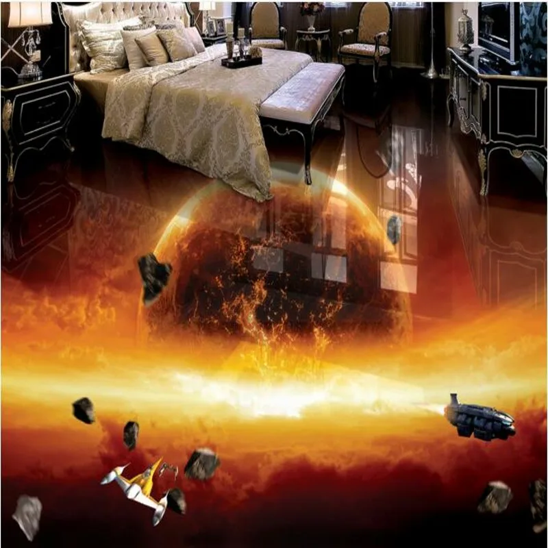 

beibehang Large Customized Floor Sticker Burning Earth Universe Galaxy 3D 3D Waterproof Thickening Anti-Slip Floor Tile Painting