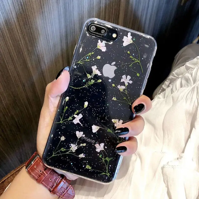 Живыми цветами засушенные цветы Мягкий TPU чехол для iPhone X XR XS Max 6 S 7 8plus кейс Samsung Galaxy