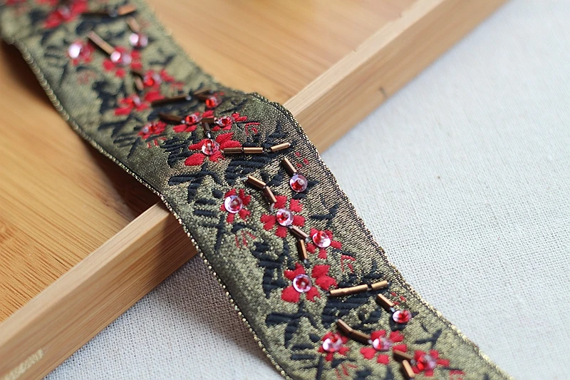 2 ярда Золотой + красный черный Высококачественная ручная работа расшитая