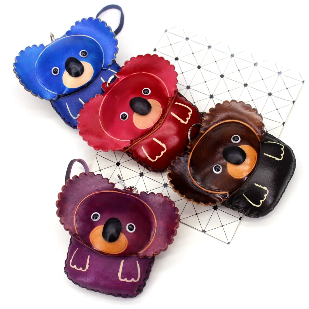 Vintage Genuine Leather carving Cartoon Animal model Coin Purse Women Handmade Small bags Cute girls Clutch change purse wallets | Багаж и