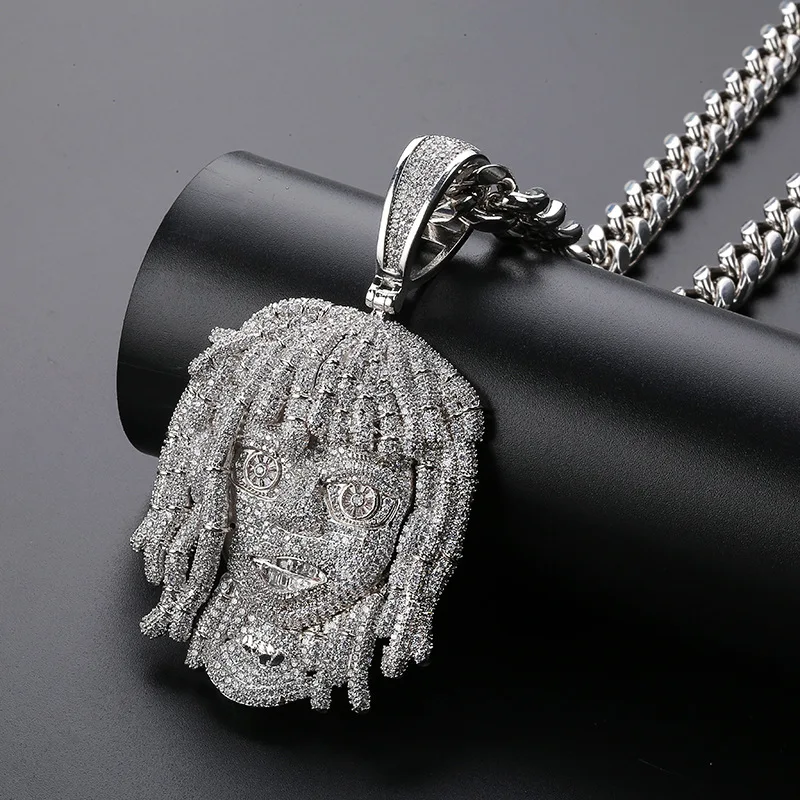 Большой широкий AAA CZ камни проложили Bling Iced Out известный характер белого золота хип хоп рэппер lil насос кулон ожерелье для мужчин ювелирные изделия