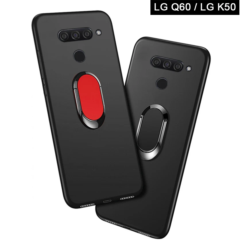 Чехол для телефона LG K50 Q60 для LG Q60 LMX525EAW, Роскошный чехол 6,26 дюйма, мягкий черный пластик, металлическое кольцо для пальцев, чехол для LG K50