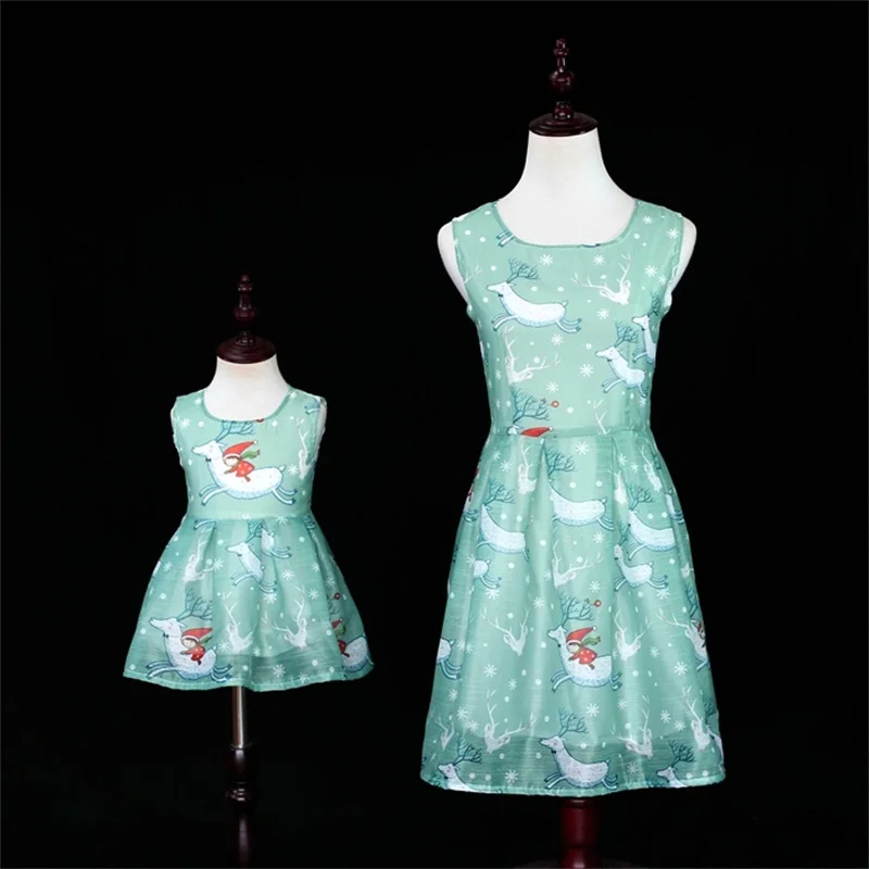 Летнее синее платье с принтом рождественских оленей праздничные юбки для мамы и