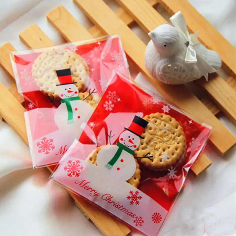 100 шт./лот красный Рождественский Снеговик клейкая сумка печенье diy Подарочные