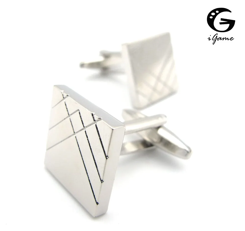

iGame Men's Brass Cuff Links Silver Color Brass Material Square Design Shirt Cufflinks Free Shipping