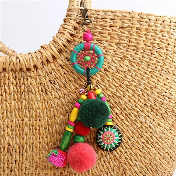 dream catcher pompon Брелок ручной работы с помпоном, брелок с кисточкой, брелок с помпоном, аксессуары для автомобильных ключей, женские автомобильные брелки, подарок D30 - Цвет: dream catcher pompon