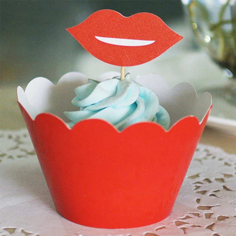 24 шт./лот Усы красные губы кекс обертки Toppers Детские вечерние украшения на день