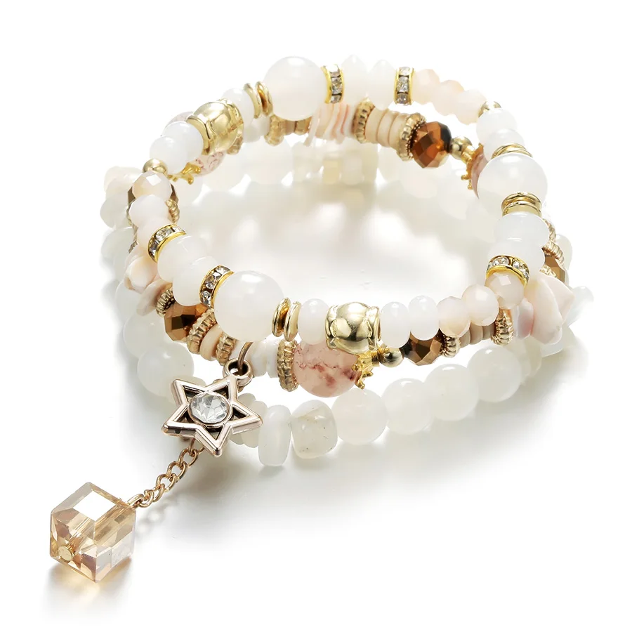 RAVIMOUR 3 шт./компл. колье bracciali Donna натуральный камень кристалл звезда браслеты и ювелирные женские браслеты богемный браслет ручной работы - Окраска металла: White-star crystal