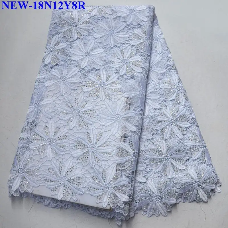 Newest Styles White Gold Embroidery African Guipure Lace Fabric High Quality French Mesh lace fabric with Rhinestones SNB02 | Дом и сад