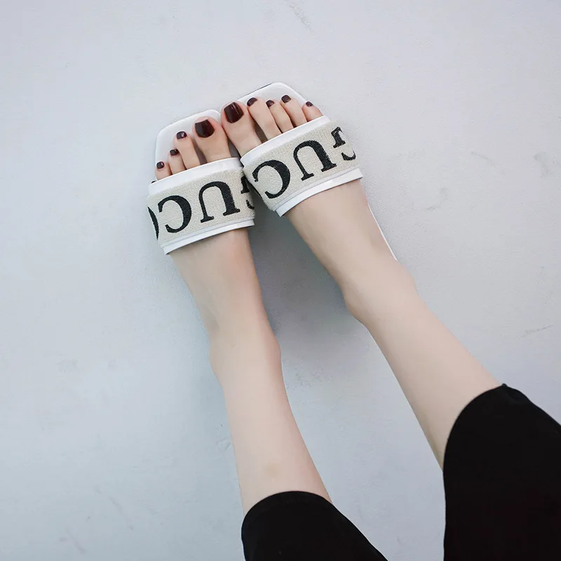 Women Sandals Brand Slippers Slides Summer Cozy Shoes Flat Flip Flops Letter Fashion No Fur Outside Ladies | Обувь