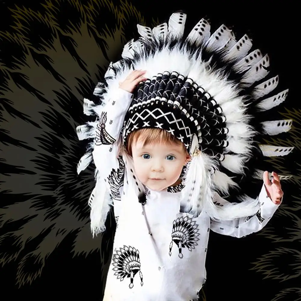 Ethnic Feather Headdress Hat indian Headwear Baby Girl Boys Photograph Props Villus Chiefs Cap | Детская одежда и обувь