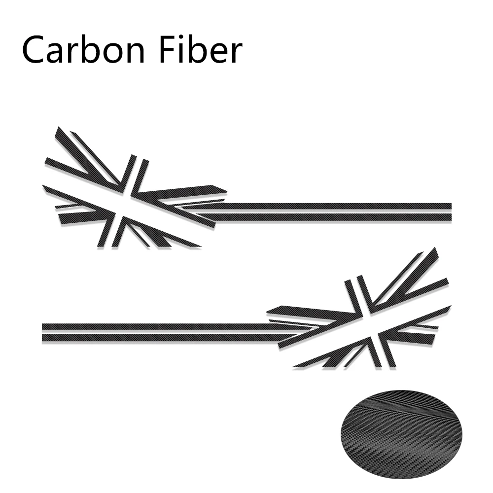 Carbon Fiber 2 шт. Юнион Джек автомобильный Стайлинг боковой двери тела наклейки гоночные полосы аксессуары для MINI Cooper S R50 R55 R56 F56 F57 F60 - Название цвета: Carbon Fiber
