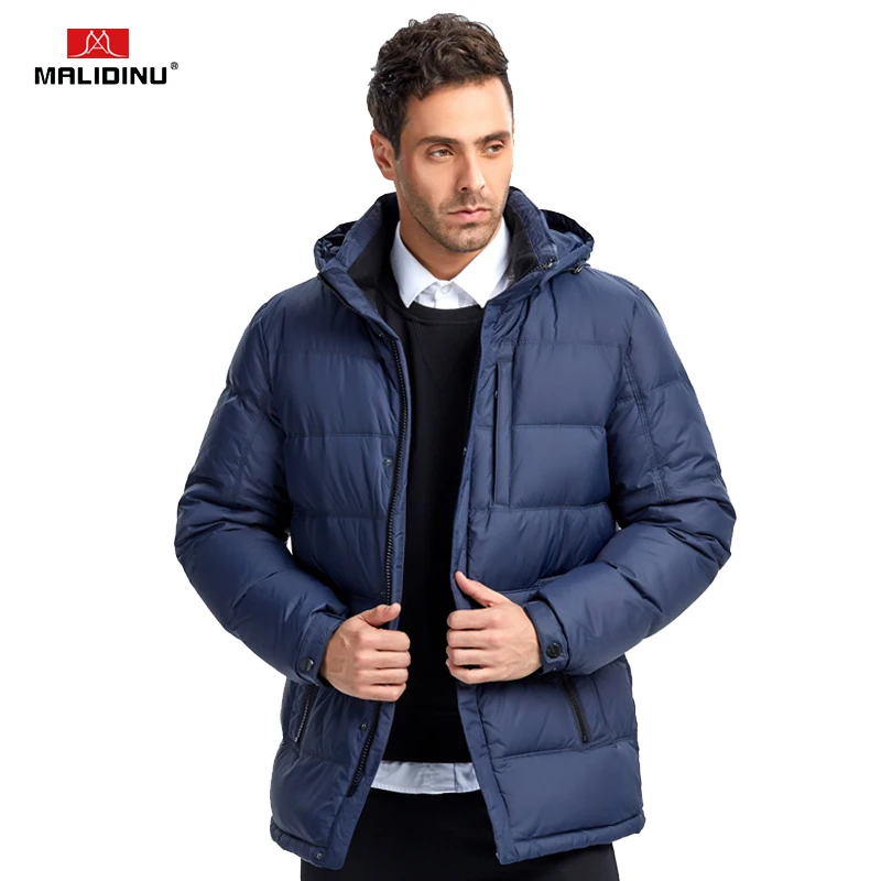 MALIDINU 2022 Men Down Jacket Brand Winter Jacket Man Thick Down Coat Hooded Warm Parka Jackets Zipper Rib Cuff Detachable Hood