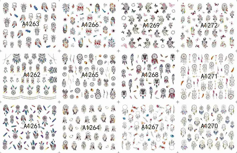 A1261-1272 12 sheets lot water transfer nail art decorations stickers decals manicure nails supplies tool Cute animal cat dog rabbit - Цвет: A1261-1272