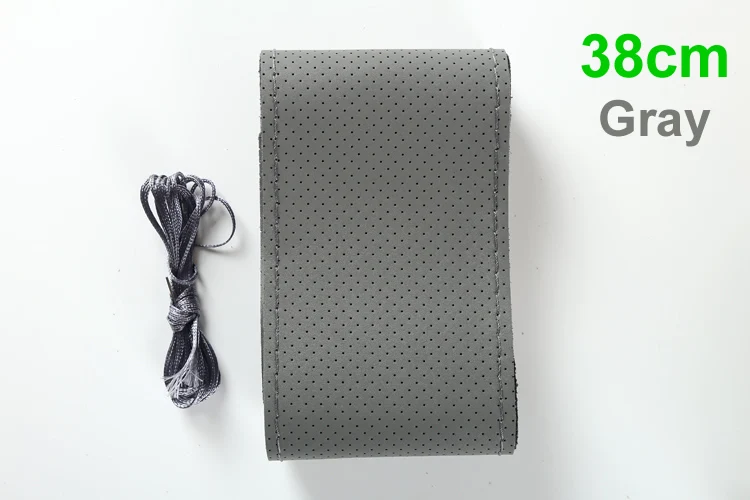 38cm Gray 36/38/40 см из натуральной кожи; Кожаная оплетка на руль автомобиля рулевое колесо крышка из мягкой телячьей кожи ручного шитья крышка рулевого колеса универсальный для D типа колеса - Название цвета: 38cm Gray