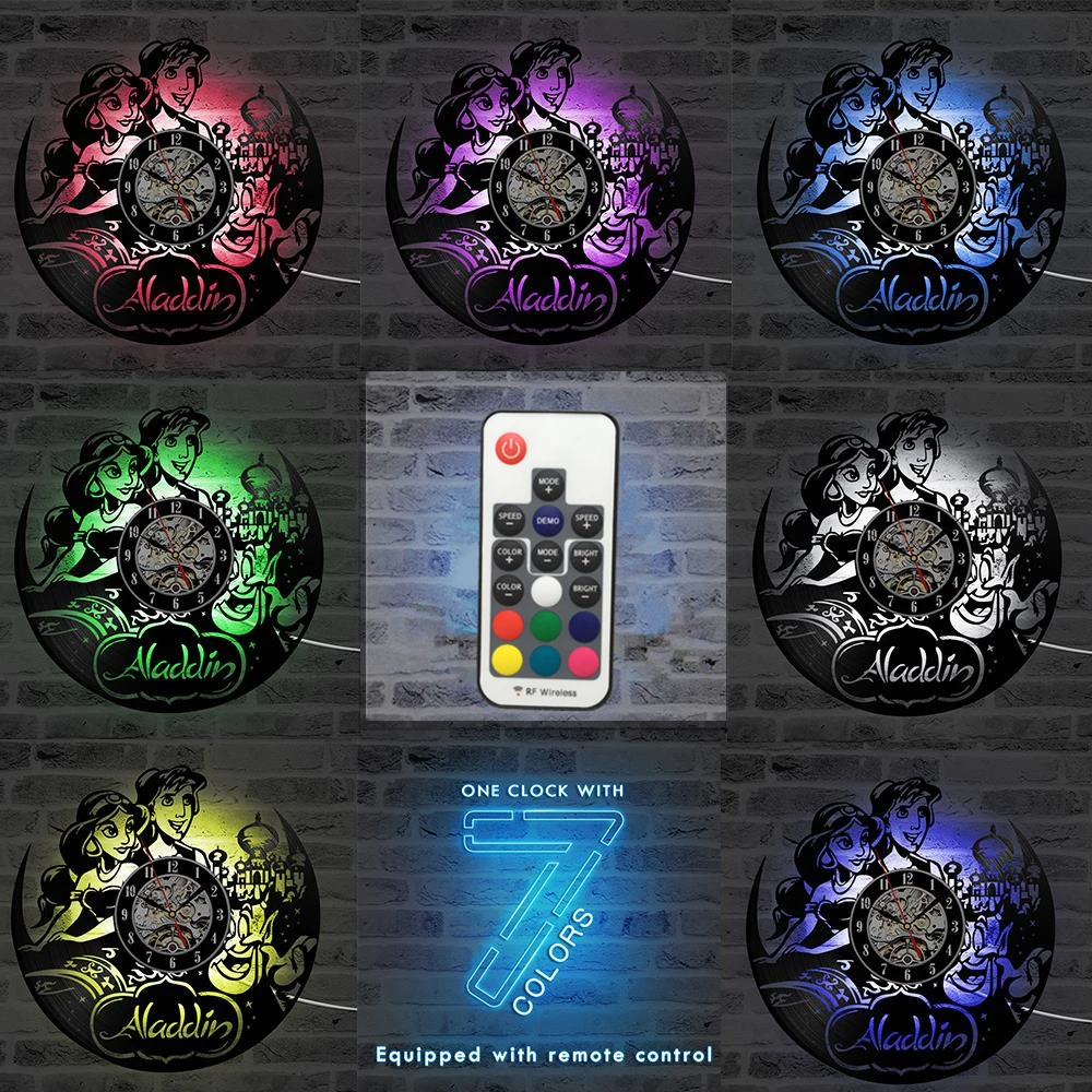 Лампа Мультфильм плёнки CD светодио дный LED записывающие часы Творческий круглый, виниловый запись висит часы Античный Декор комнаты Настенные для детей
