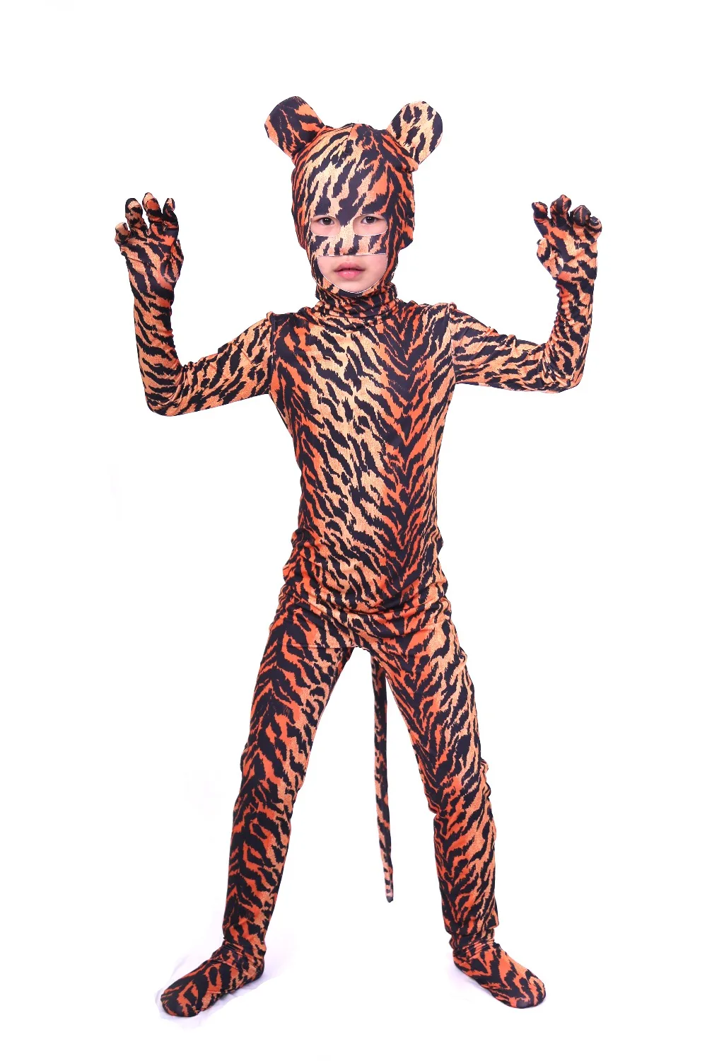 Детский костюм зентай с принтом тигра и открытым глазом костюмы на все тело из