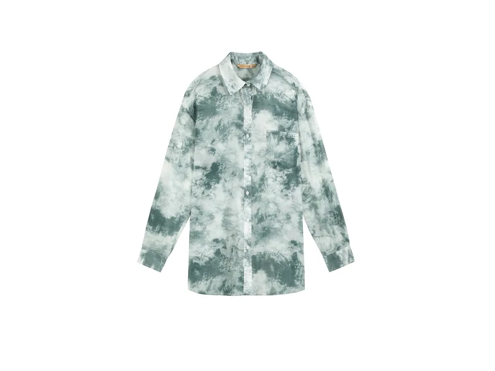 Samstree Tie Dye женские рубашки с принтом, осень, модные уличные женские блузки с длинным рукавом, винтажные свободные топы в Корейском стиле