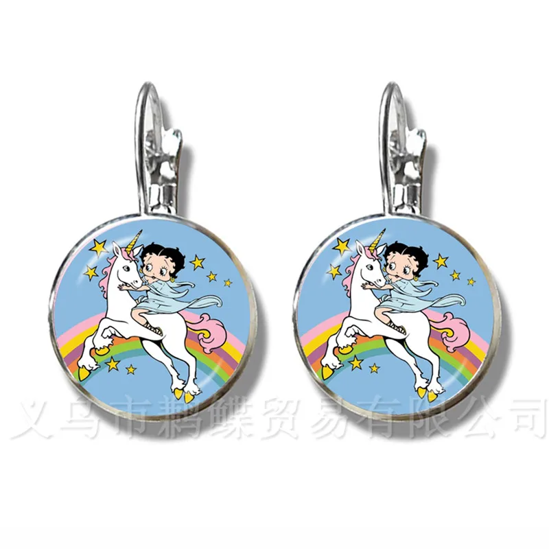 Женские купольные серьги Betty Boop с единорогом из стекла украшения для девочек