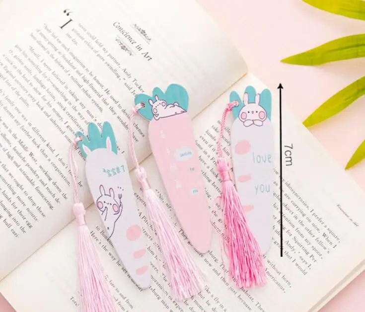 

48 pcs/lot Cartoon Rabbit Carrot Bookmark for book markers Cute Animal Wooden ruler School Office Supplies stationery gift