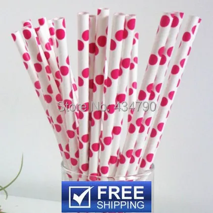 200 шт. бумажные соломинки в горошек с глубоким розовым принтом | Дом и сад