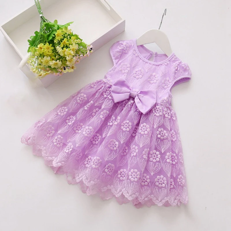 

Summer Casual Baby Girls Short Sleeve Dress With Bowknot Design Kids Toddler Pageant Princess Mesh Sundress