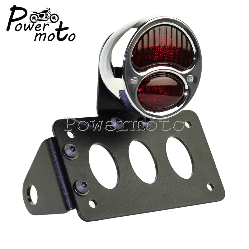 

Motorcycle Chrome LED Taillight Side Mount Tail Light License Plate Bracket Brake Stop Lamp For Harley Cafe Racer Custom