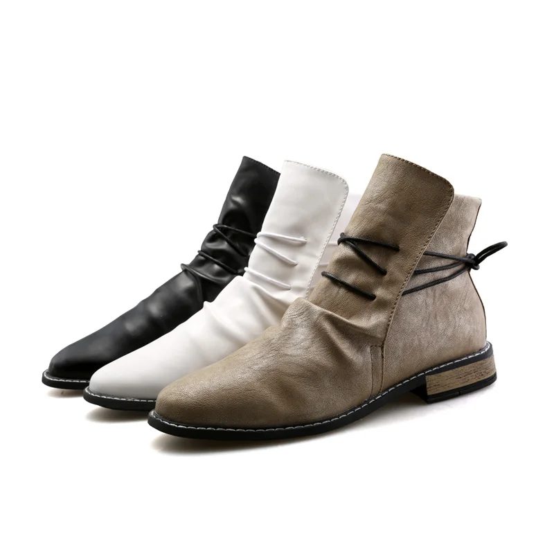 2018 британский стиль Повседневное Для мужчин модные ботильоны мотоботы острый