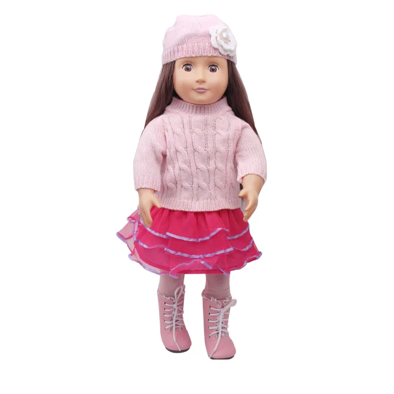 

Doll clothes accessories 4 PCS pink suit Hat sweater skirt socks fit 18 inch Girl doll and 43 cm baby dolls c322