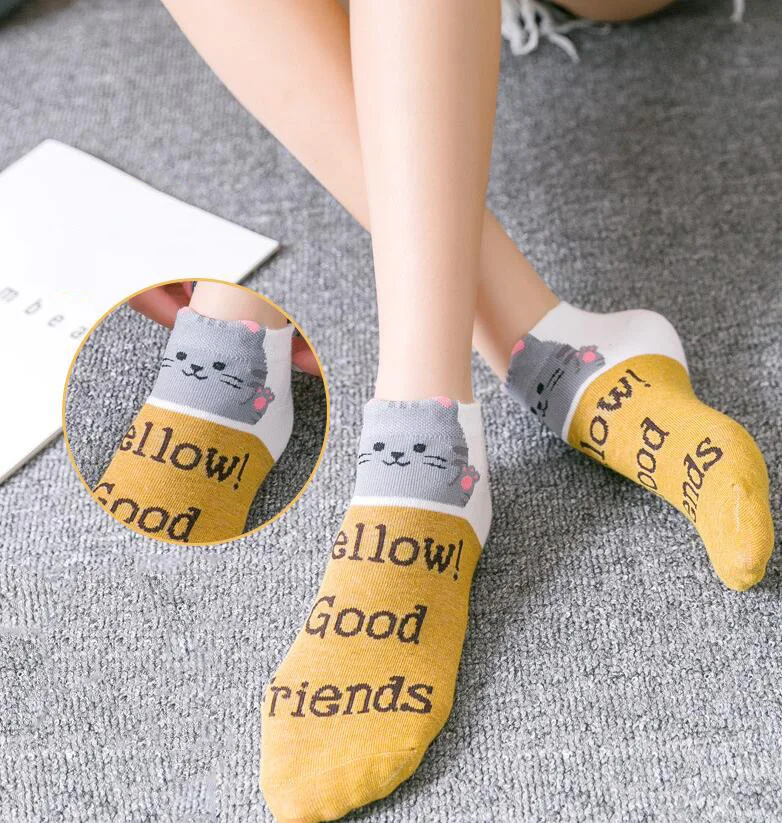 Японские носки Kawaii, 5 пара/лот, женские носки Harajuku с милыми буквами, медведь, кошка, носки с животными, зимние короткие, высокое качество, 20