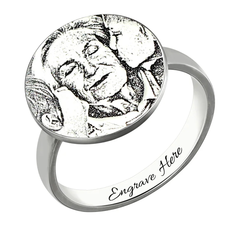 

AILIN Personalized Photo-Engraved Ring In Sterling Silver Family Ring Gift for Mother