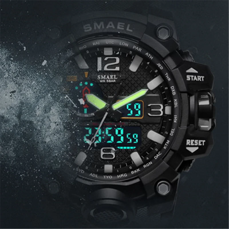 Часы наручные SMAEL Мужские кварцевые спортивные аналоговые в стиле милитари с