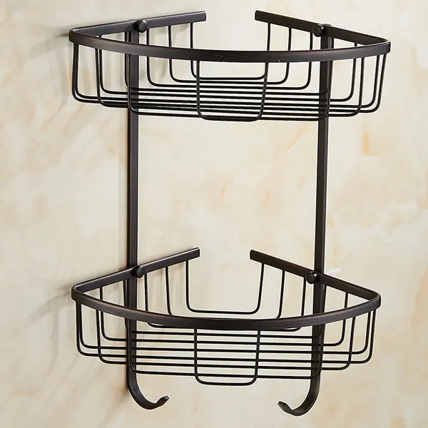 Double Shelf B Медные Аксессуары для ванной комнаты, черный держатель для туалетной бумаги, керамическая основа, Квадратные двойные полки, ретро Роскошные Защитные рельсы - Цвет: Double Shelf B