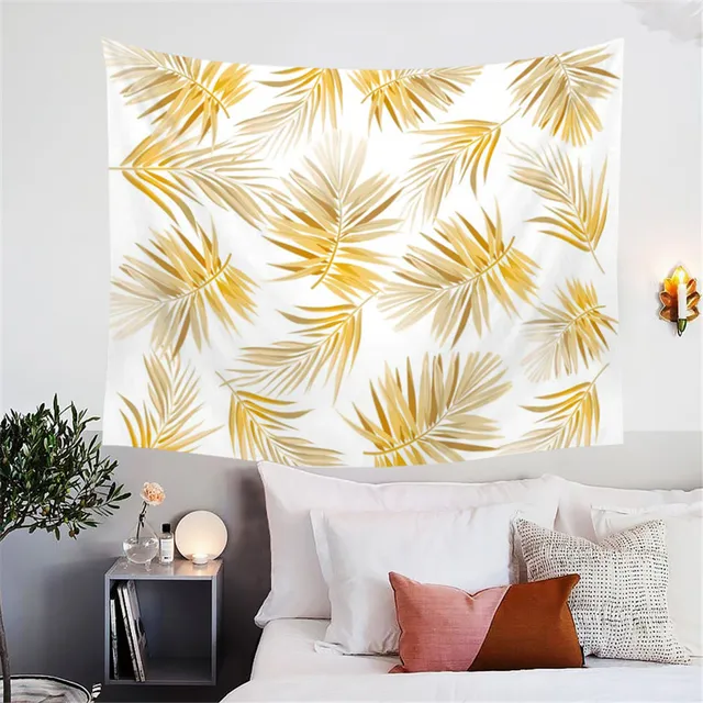 BlessLiving Modern Leaf Tapestry Wall Hanging Tropical Leaves Nature Home Decor for Bedroom Living Room Black White Golden Sheet 3