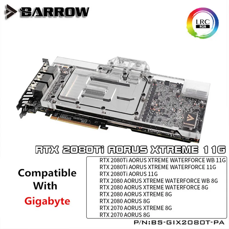 Водяной блок Barrow с полным покрытием графического процессора для GIGABYTE RTX AORUS